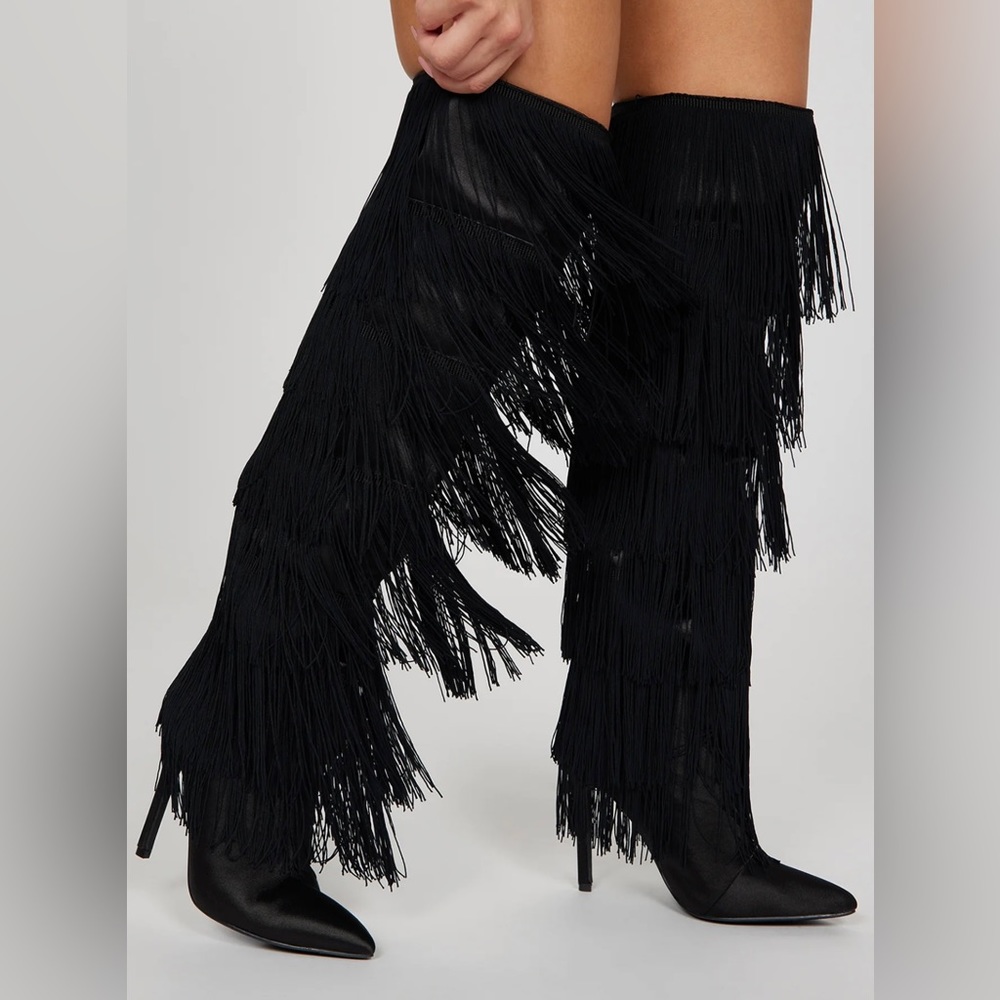 Fashion Nova Fringe Galore Heeled Boots